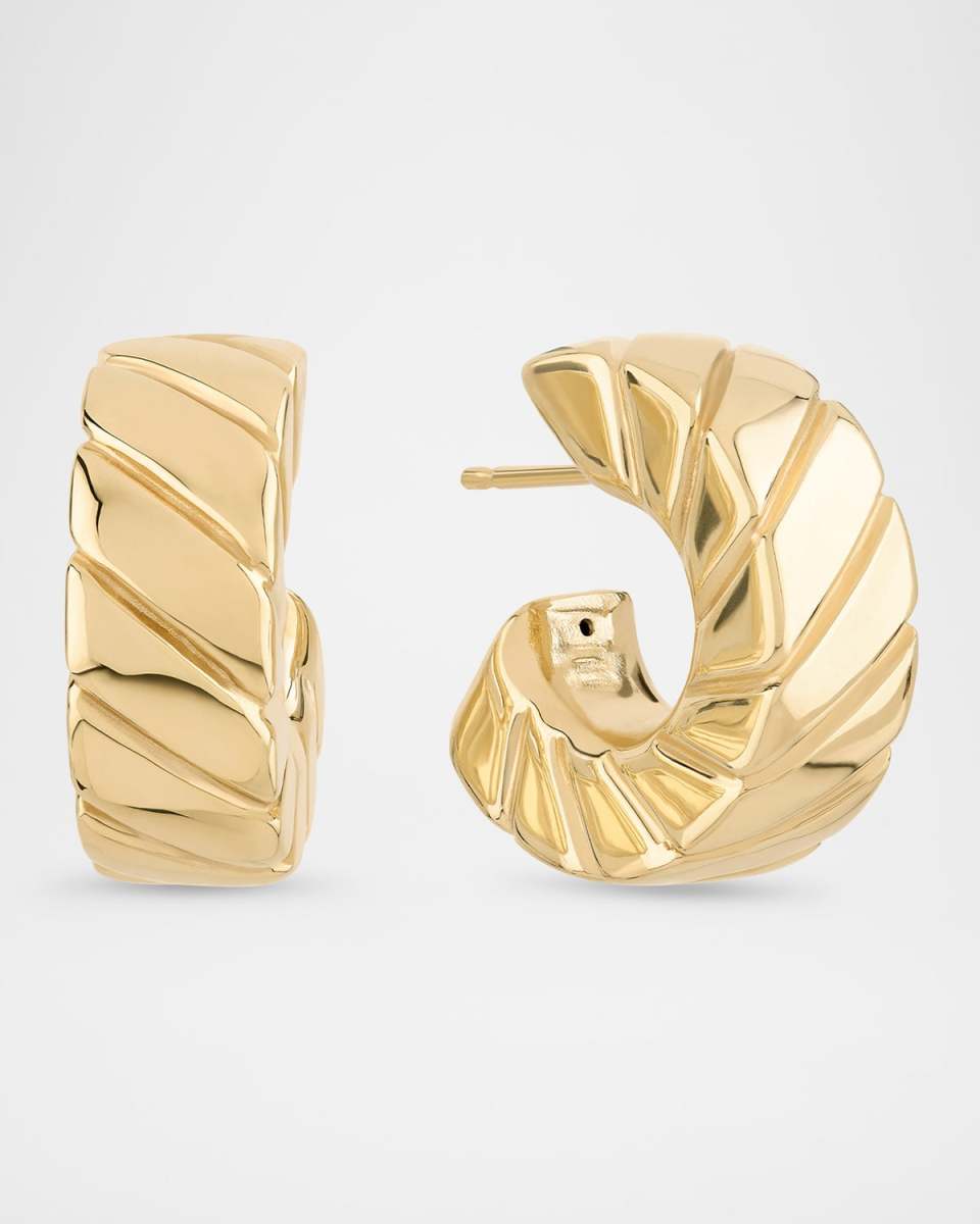 Wide Grooved Huggie Earrings